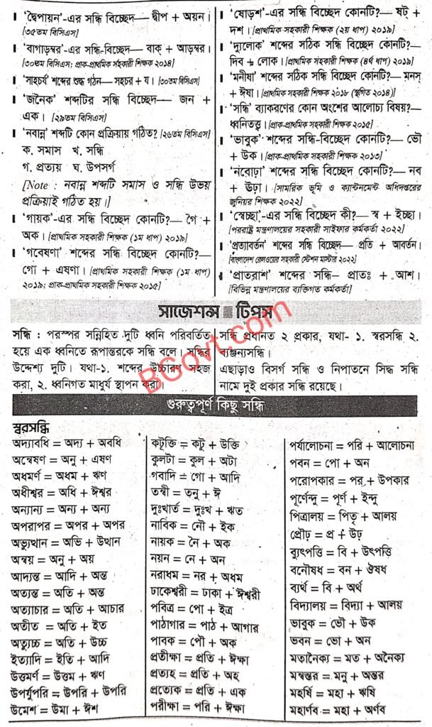 ১৯ তম শিক্ষক নিবন্ধন প্রস্তুতি গুরুত্বপূর্ণ সন্ধি বিচ্ছেদ প্রশ্ন ও উত্তর 