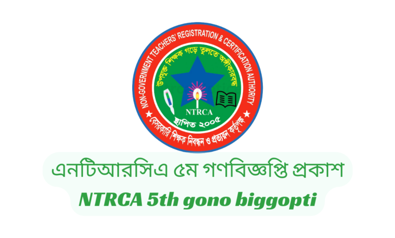 এনটিআরসিএ ৫ম গণবিজ্ঞপ্তি প্রকাশ ২০২৪ | NTRCA 5th gono biggopti